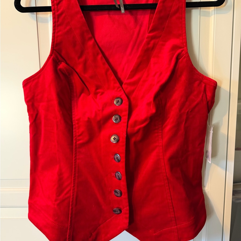Anthropologie Red Slim Fit Button-Up Vest